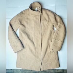 J CREW Nelli Gori City Coat Camel Funnel-Neck Wool-Blend Full-Zip Womens 8